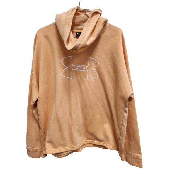 Under Armour Womens Hoodie Large Peach Spellout Logo Cowl Neck Athleisure Sports - Picture 1 of 8